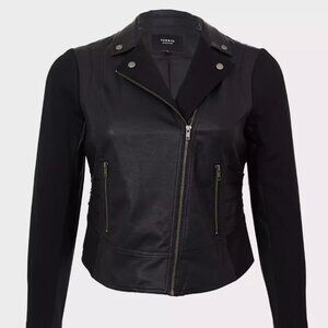 Black Faux Leather & Ponte Moto Jacket